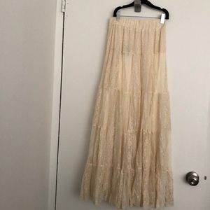 Hazel NWT BOHO Ivory Maxi Lace Skirt